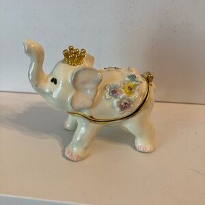Elegant Cream Elephant Figurine Trinket with Gold Accents